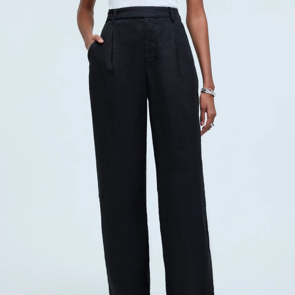 Madewell The Harlow Wide-Leg Pant in Black Linen (0)